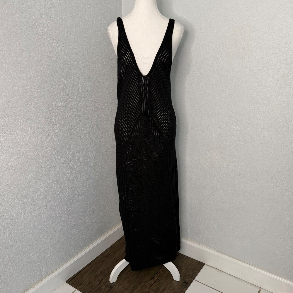 HM Black Crochet Knit Maxi Dress Sleeveless V-Neck Pointelle Large